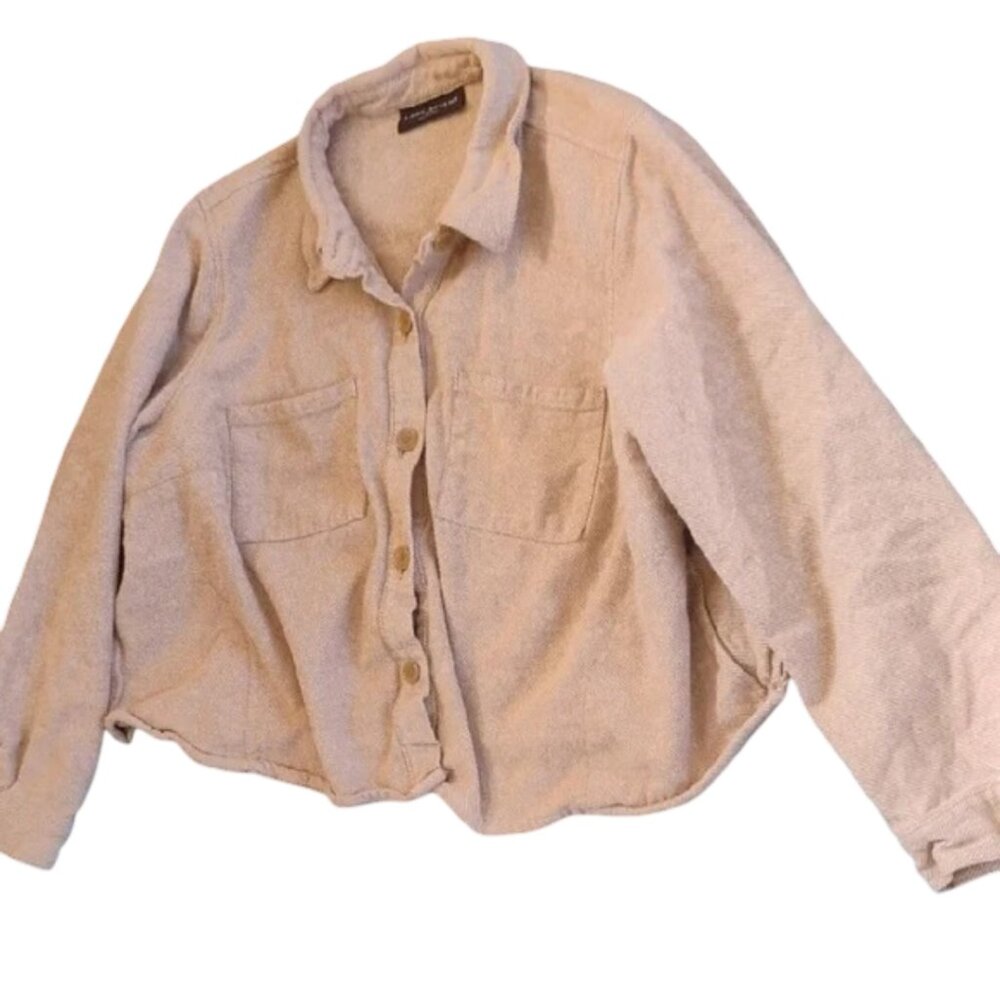 Lane Bryant Women's 18/20 Cropped Cream Teddy Jacket with Pin Stripe Detail - Picture 3 of 6
